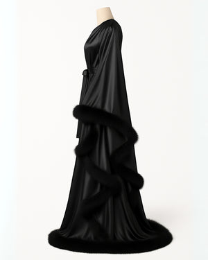 Robe La.Noir em Cetim & Plumas