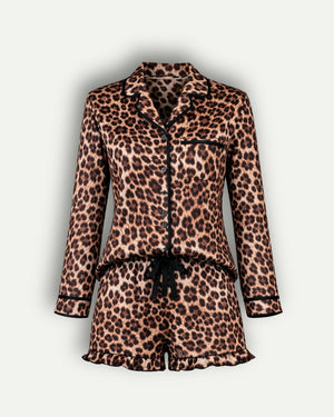 Pijama Onça LADURRIE – Manga Longa com Short em Cetim | Últimas unidades