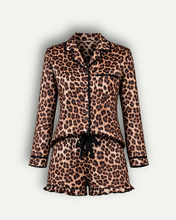 Pijama Onça LADURRIE – Manga Longa com Short em Cetim | Últimas unidades