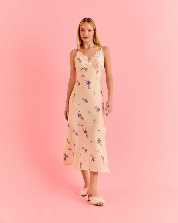 Conjunto La Chambre Dorée Camisola, Robe Midi & Calcinha Com Renda Em Cetim | Últimas unidades