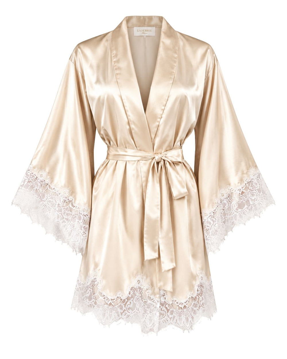 Conjunto Champagne Nuit — Camisola, Robe Curta em Cetim com Renda & Calcinha