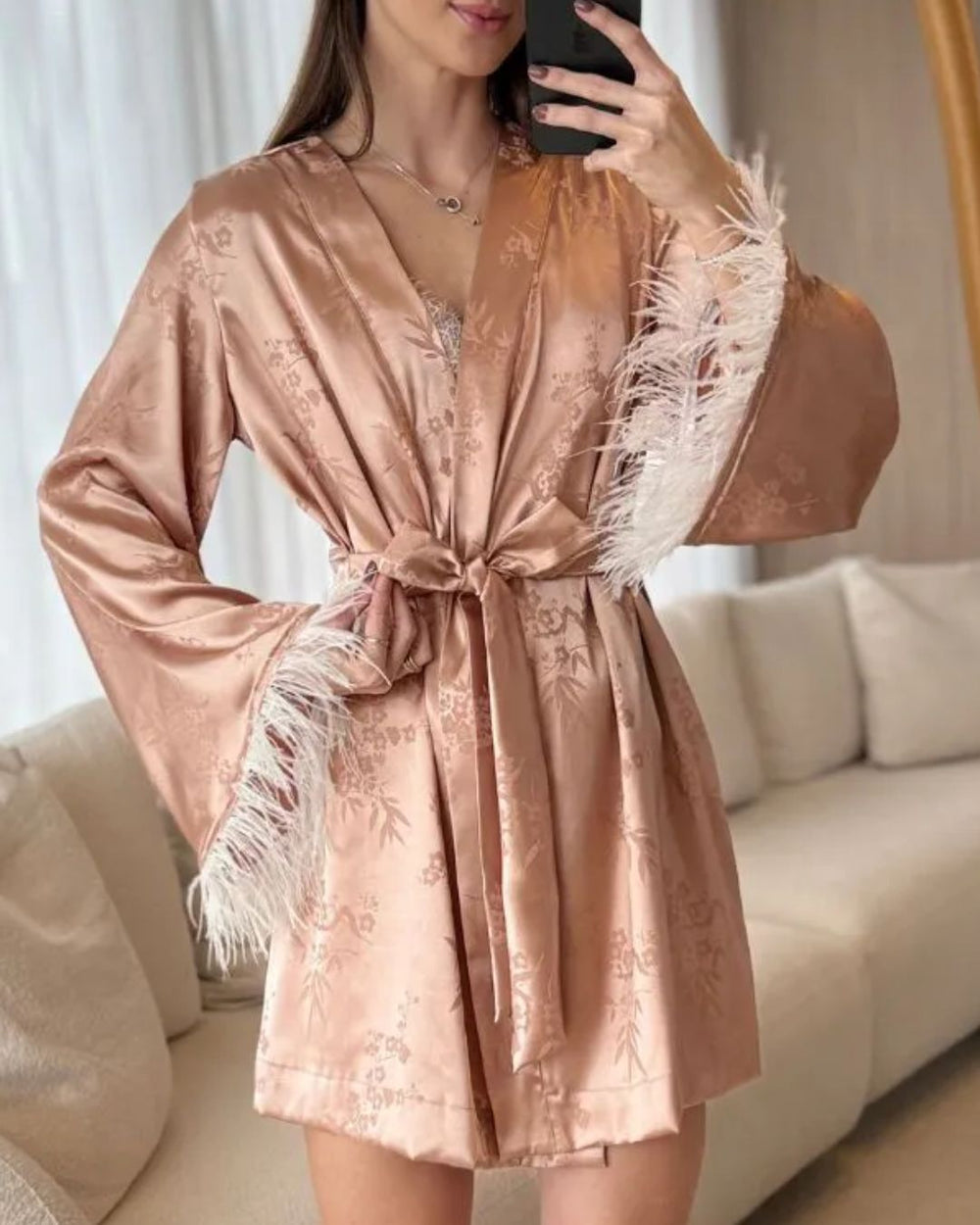 Conjunto Princess Rosé Baby-Doll e Robe em Cetim e Renda