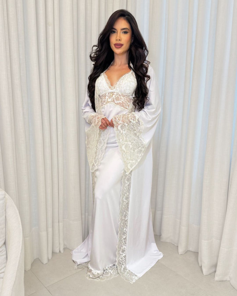 Conjunto La.Marquise D’Or Camisola Longa + Robe + Calcinha