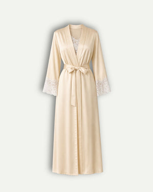 Robe Longo Champagne Nuit em Cetim com Renda
