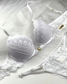 LADURRIE  CONJUNTOS SEXY  CONJUNTO LINGERIE  CONJUNTO DE LINGERIE POLIAMIDA  CONJUNTO DE LINGERIE MICROFIBRA  Conjunto Pérola - Branco