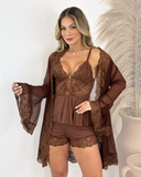 Conjunto Baby-Doll Noix Royale com Robe em Tule e Renda