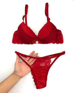 LADURRIE  CONJUNTOS SEXY  CONJUNTO LINGERIE  CONJUNTO DE LINGERIE POLIAMIDA  CONJUNTO DE LINGERIE MICROFIBRA  Conjunto Pérola - Vermelho