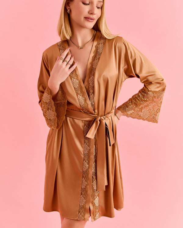 Conjunto Rive d’Or Camisola, Robe & Calcinha Com Renda Em Cetim