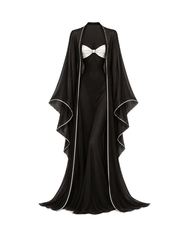 Conjunto Fabuleuse — Camisola, Robe Longo em Cetim & Calcinha