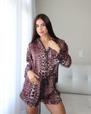 Pijama Onça LADURRIE – Manga Longa com Short em Cetim | Últimas unidades