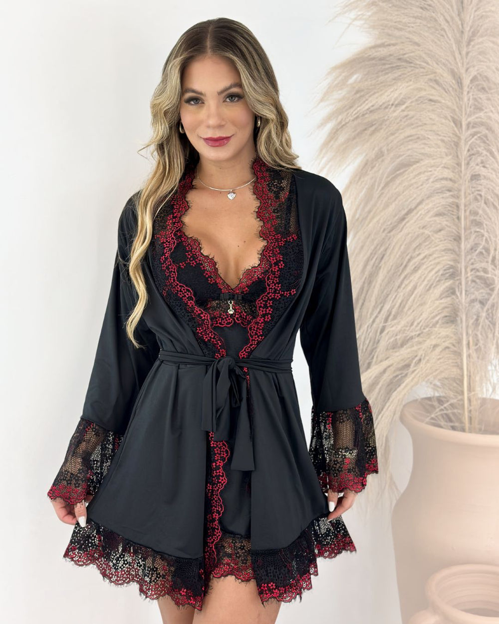 Conjunto Bourbon Rouge Royal Camisola + Robe + Calcinha