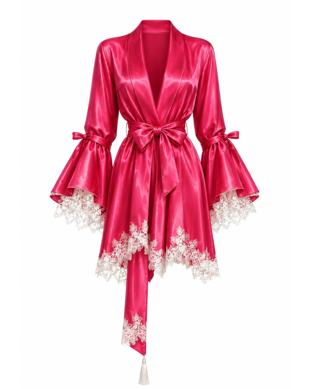 Conjunto La Duquese — Camisola, Robe Curta em Cetim com Renda & Calcinha