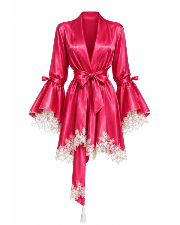 Conjunto La Duquese — Camisola, Robe Curta em Cetim com Renda & Calcinha
