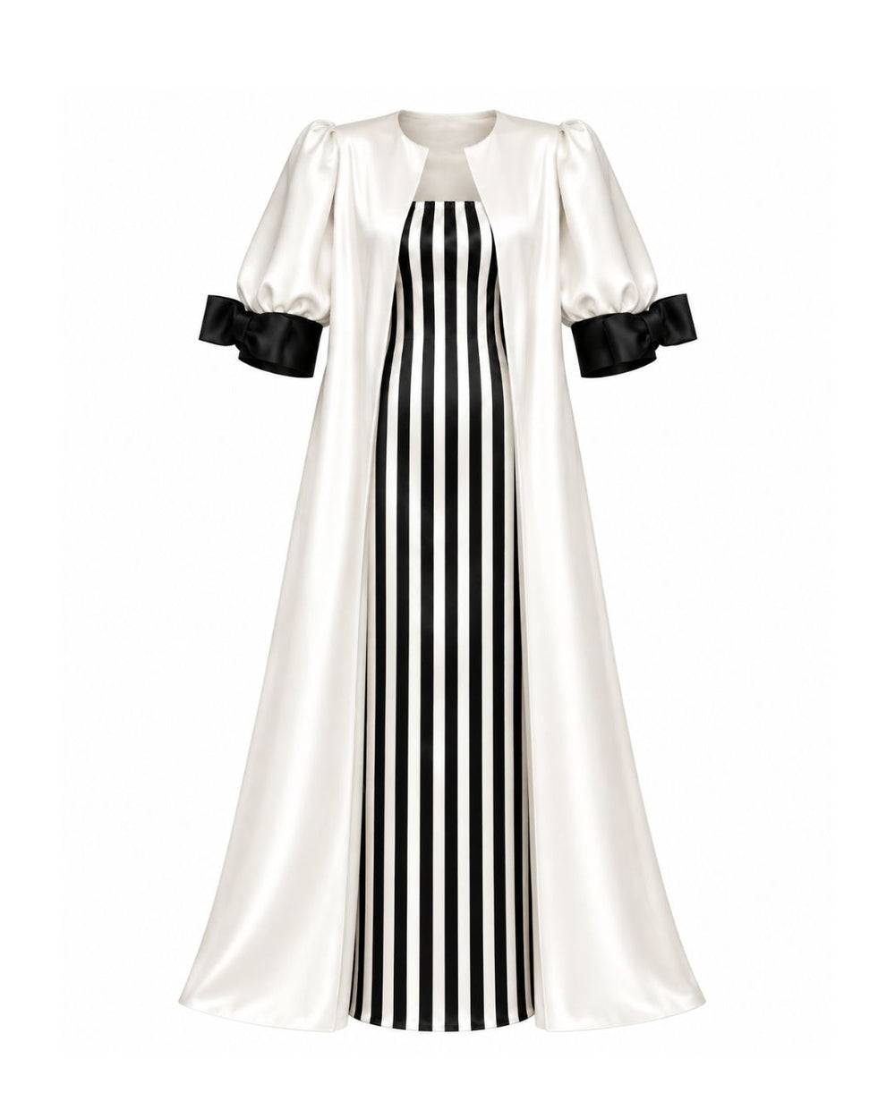 Conjunto Dame Blanche — Camisola, Robe Longo em Cetim & Calcinha