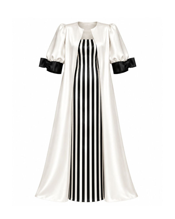 Conjunto Dame Blanche — Camisola, Robe Longo em Cetim & Calcinha