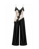 Pijama Dentelle d'Or — Slip Top, Calça Longa em Cetim & Calcinha