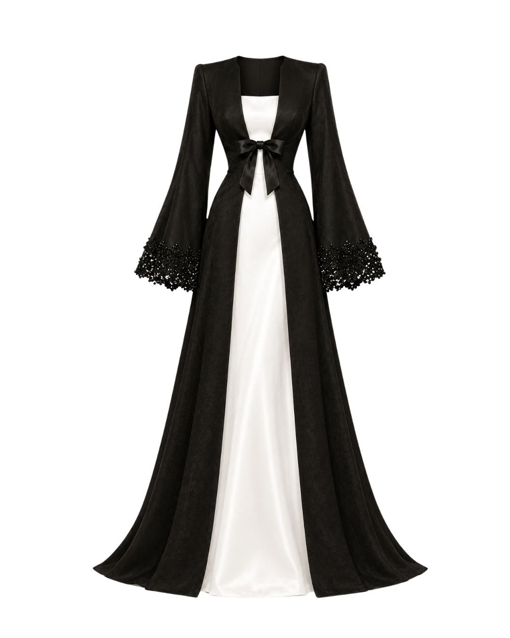 Conjunto Échiquier — Camisola, Robe Longo em Cetim & Calcinha