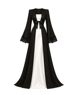 Conjunto Échiquier — Camisola, Robe Longo em Cetim & Calcinha