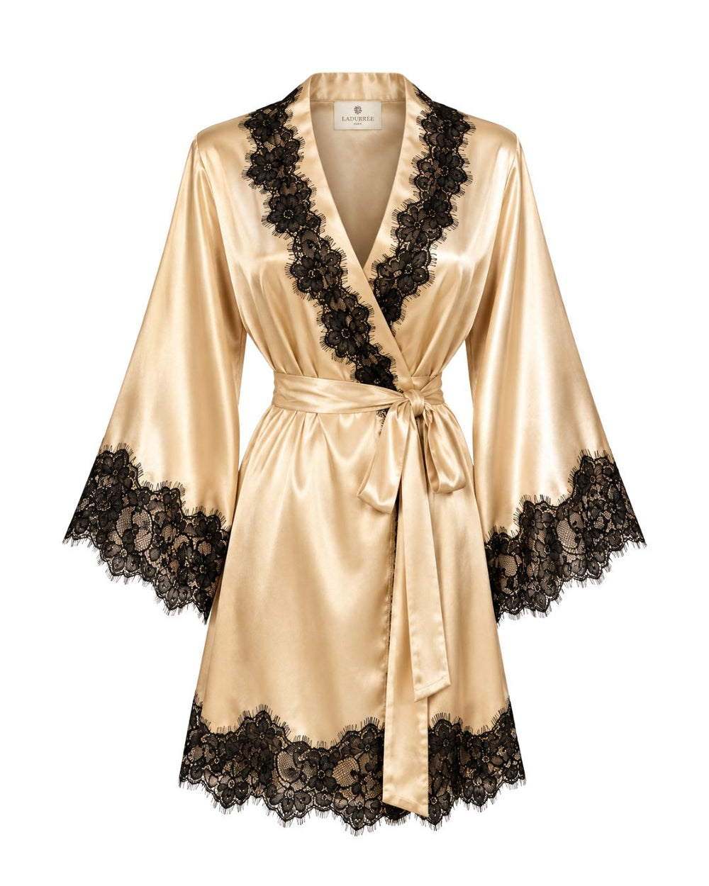 Conjunto Dentelle d'Or — Camisola, Robe Curta em Cetim com Renda & Calcinha