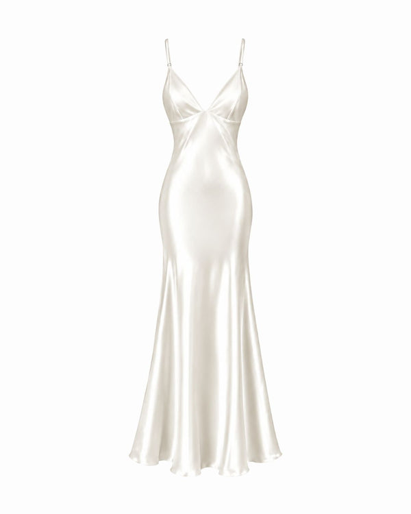 Conjunto La Mousseline Camisola, Robe Longo em Cetim & Calcinha