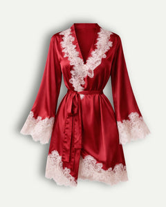 Conjunto Marie Camisola, Robe & Calcinha Com Renda Em Cetim
